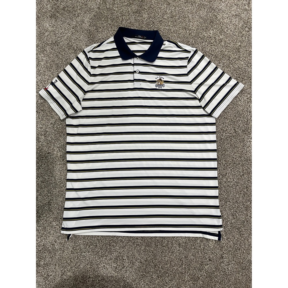 RLX Ralph Lauren Mens 2016 US Open Oakmont Golf Polo Shirt XL White Striped